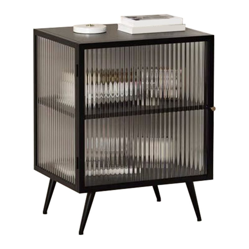 Tavolo da notte in vetro e metallo moderno comodino aperto minimalista con gambe