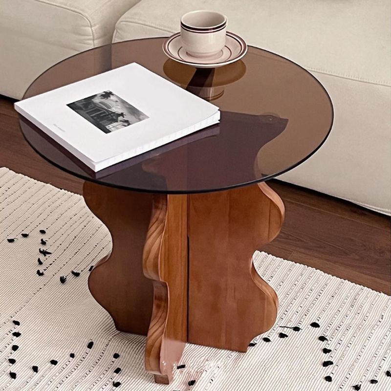 Contemporary Side Table Glass Abstract Round Living Room End Table