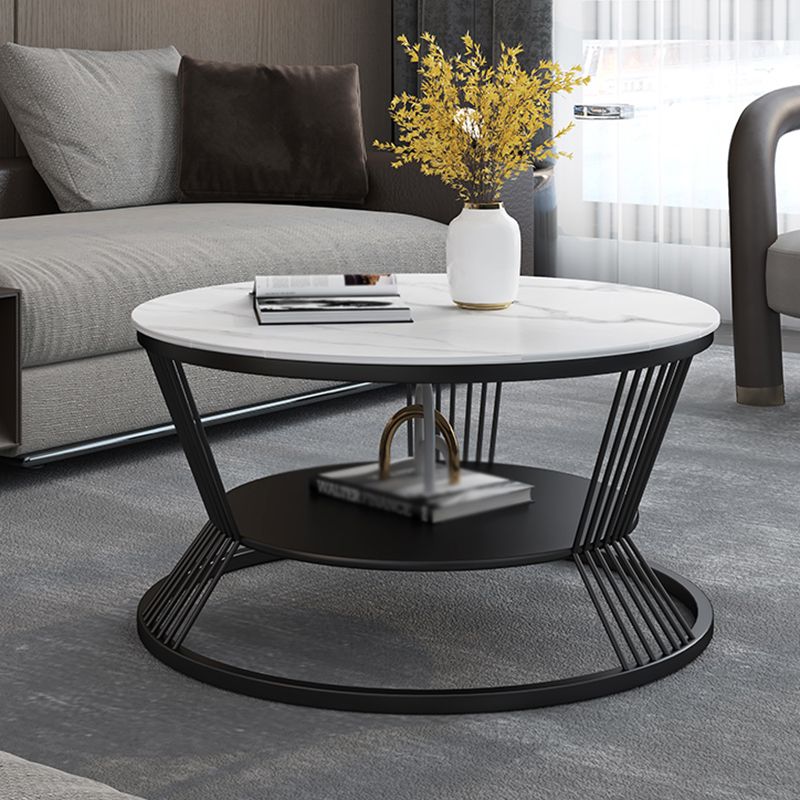Modern Slate Frame Coffee Table Open Shelf Round Cocktail Table in Black/White Clearhalo 'Coffee & Accent Tables' 'Coffee Tables' 'coffee_tables' 'furn' 'furn_coffee_tables' 'Furniture' 'Living Room Furniture' 1200x1200_be2286f6-e170-4d55-9ffc-1abb80131003