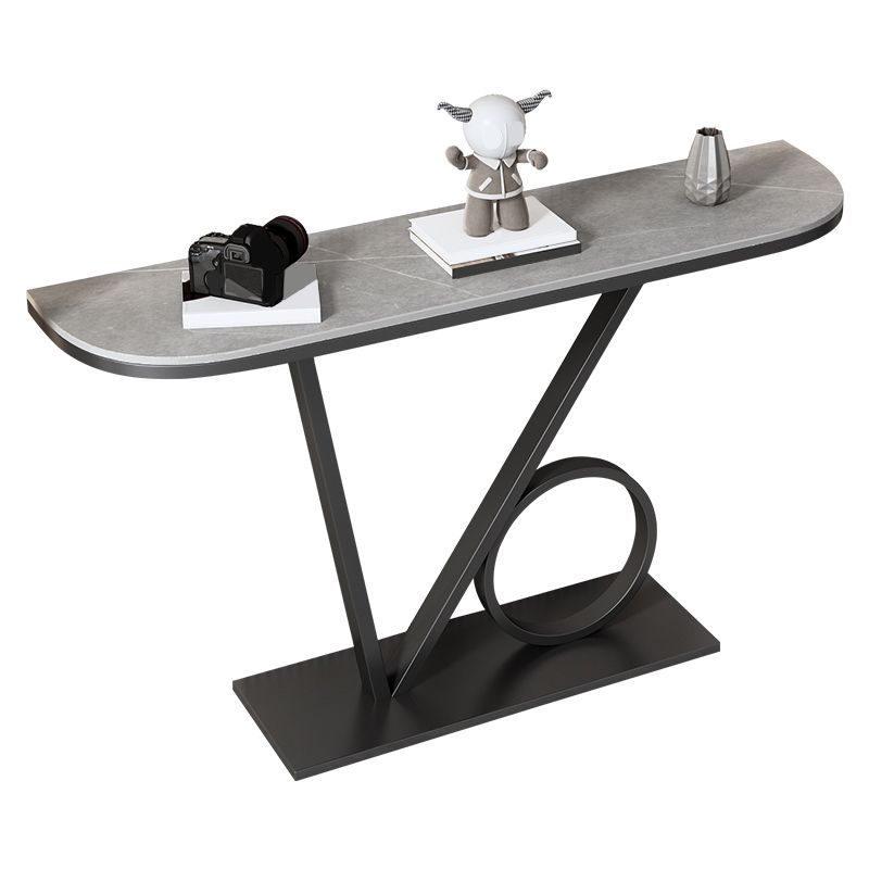 Tavolino con console top con mezza luna pietra con tavola di accento di base del piedistallo di ferro