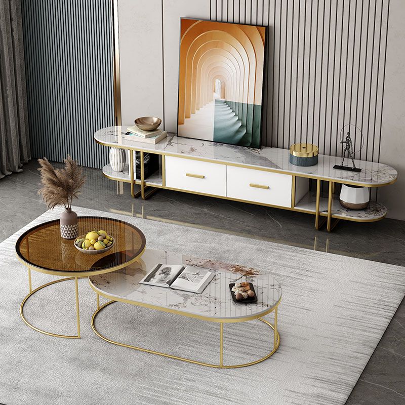 Hedendaagse Slate Top TV Media Console 2 Lades TV Stand Console