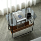 Modern Rectangle Glass Top Side Table 23.2" Tall Iron Sled Base End Table
