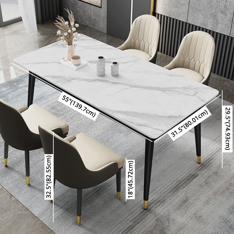 Scandinavian White Slate Dining Table Rectangular Dining Table with Four-leg Metal Base Clearhalo 'Dining Room Sets' 'Dining Tables & Seating' 'dining_room_set' 'furn' 'furn_dining_room_set' 'Furniture' 'furniture_dining_room_set' 'Kitchen & Dining Furniture' 'kitchen&dining_furn' 'kitchen' 1200x1200_be2e9330-1d79-44e4-a4d0-986e6b23e91b