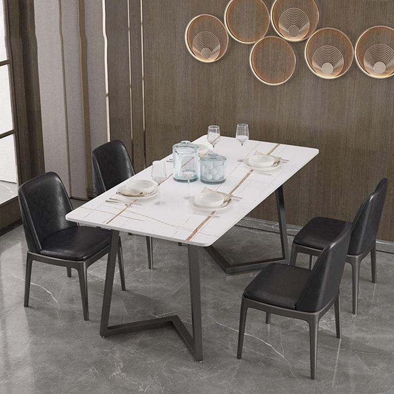 Designer 1/4/5/7 Pieces Dining Set Rectangular Double Pedestal Dinette Set with Stone Top Clearhalo 'Dining Room Sets' 'Dining Tables & Seating' 'dining_room_set' 'furn' 'furn_dining_room_set' 'Furniture' 'Kitchen & Dining Furniture' 1200x1200_be2ee5f6-cda4-43b3-b284-3e5fe84b80ec