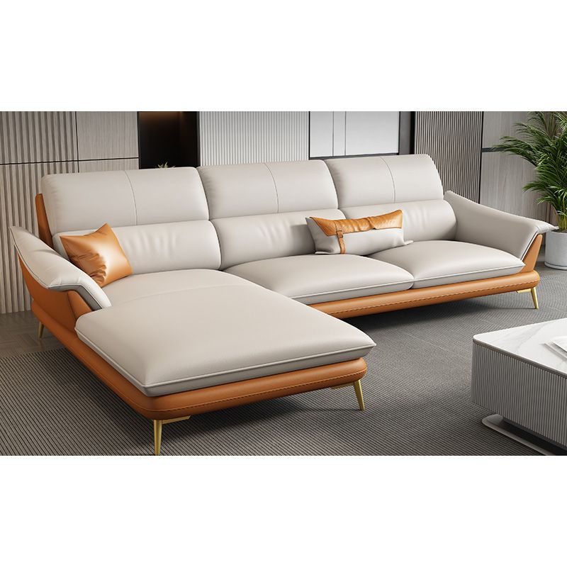 Genuine Leather Pillow Top Arm Sectionals 33.46"High Cushion Back Sofa Clearhalo 'furn' 'furn_sectionals' 'Furniture' 'furniture_sectionals' 'Living Room Furniture' 'Sectionals' 1200x1200_be32a3d7-aeab-4aab-a0a6-642cea562f3e