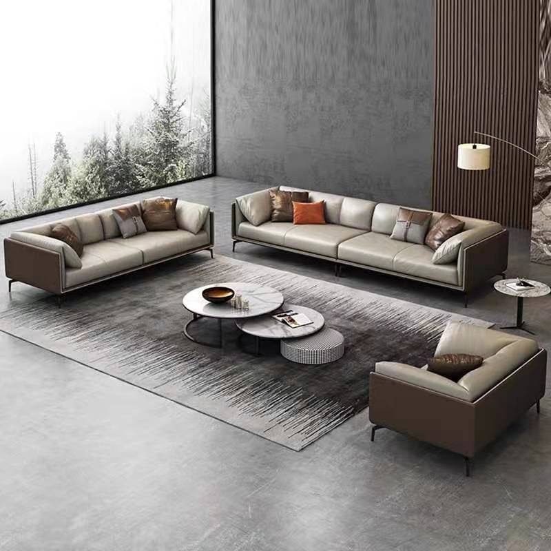 Standard Square Arm Loveseat Grey Loose Back Leather Bench Seating Clearhalo 'furn' 'furn_sofas' 'Furniture' 'furniture_sofas' 'kitchen' 'kitchen_sofas' 'Living Room Furniture' 'Sofa' 'sofas' 1200x1200_be3459ba-923a-4fe1-a781-32fd94df3e9c