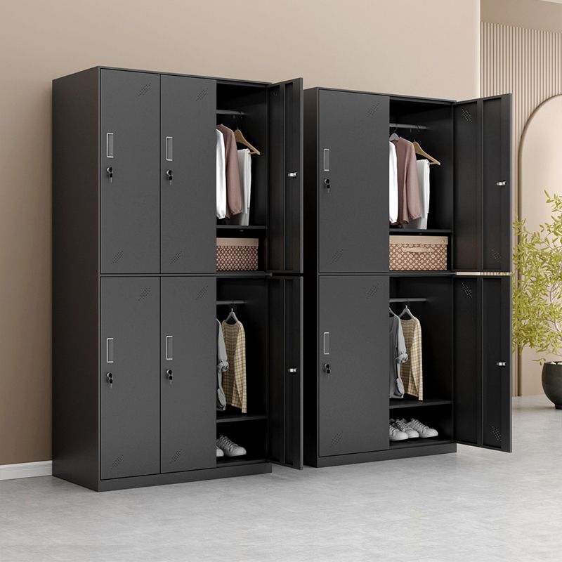 Metal Industrial Cabinet with Hinged Door Black Steel Storage Cabinet for Home Clearhalo 'Armoires & Wardrobes' 'armoires_wardrobes' 'Bedroom Furniture' 'furn' 'furn_armoires_wardrobes' 'Furniture' 1200x1200_be34e4a2-e4cb-4634-a79b-374090622f53