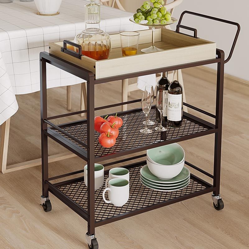 Modern Style Metal Prep Table 31.5"H Rolling Wood Prep Table with Open Storage Clearhalo 'furn' 'furn_kitchen_islands_carts' 'Furniture' 'Kitchen & Dining Furniture' 'Kitchen Islands & Carts' 'kitchen_islands_carts' 1200x1200_be3591b5-2bae-4bff-8439-b9da44df959b