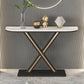 Half Moon Stone Top Accent Table with Black Iron Pedestal Base Clearhalo 'Console Tables' 'console_tables' 'Entry & Mudroom Furniture' 'furn' 'furn_console_tables' 'Furniture' 1200x1200_be36cd7c-97a7-4cdd-b630-5a094b8fa5fd