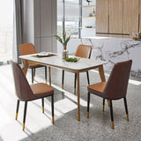 Mesa de comedor de piedra blanca rectangular contemporánea con 4 pies de madera