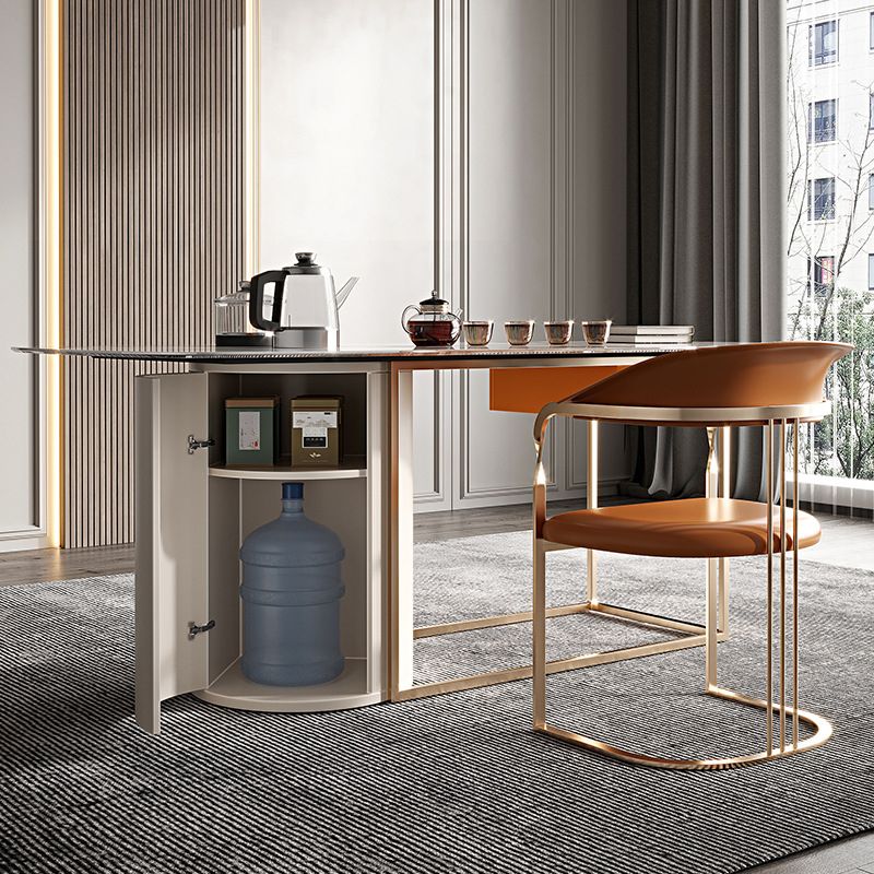 Glam Rectangle Table Sintered Stone Table with Metal Legs for Home Use