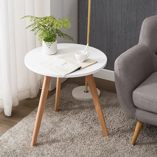 Round Wood Top End Table Contemporary Tripod Sofa Side End Table in Natural/White