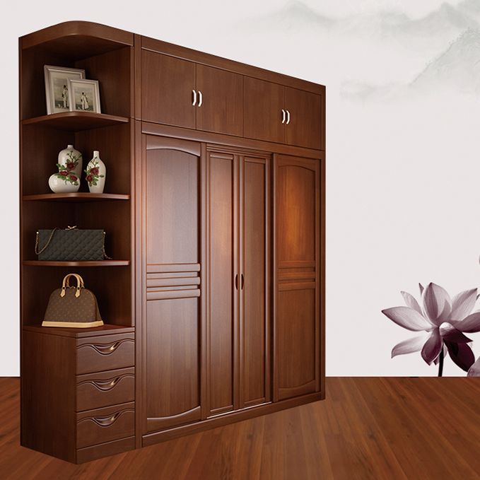 Rubber Wood Frame Wardrobe Freestanding Wardrobe Armoire with Shelves and Clothes Rail Clearhalo 'Armoires & Wardrobes' 'armoires_wardrobes' 'Bedroom Furniture' 'furn' 'furn_armoires_wardrobes' 'Furniture' 1200x1200_be3c647e-7dbb-4941-97c7-a53335d88afb