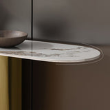 16 Inch Wide Glam Console Table Oval Stone Accent Table for Hall