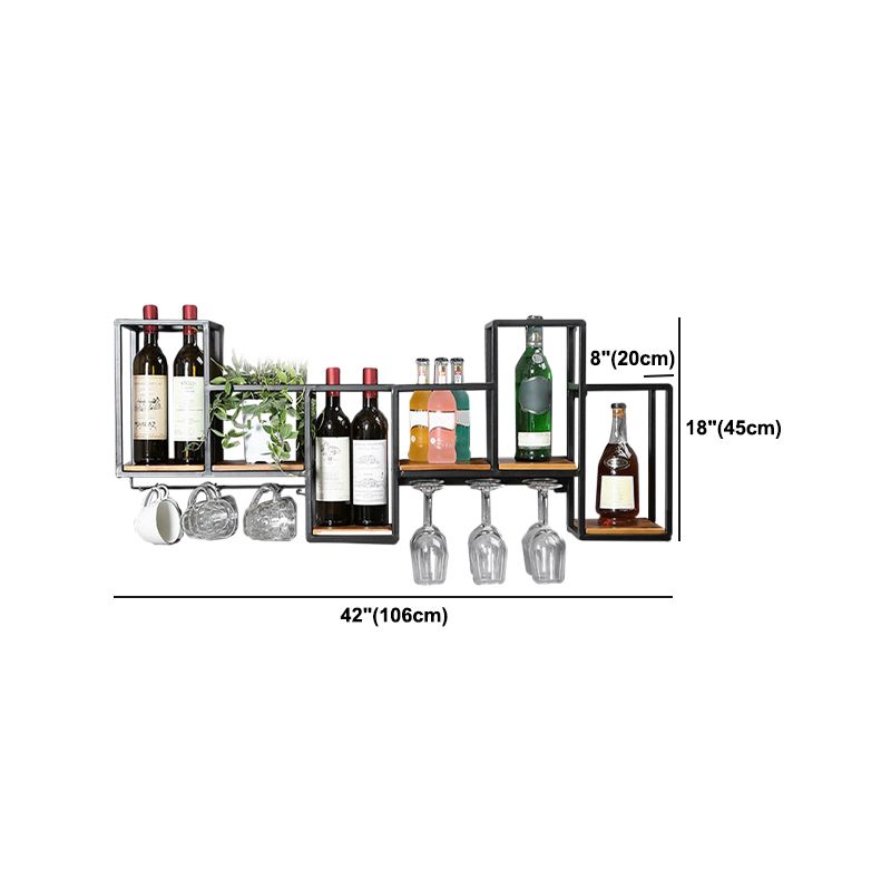 Portabottiglie per vino in bottiglia montata a parete industriale in nero anticato