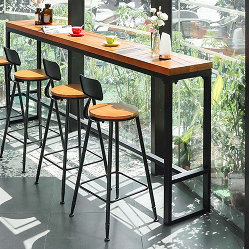 Modern Metal Base Bar Table Black Iron Solid Wood Patio Bar Table Clearhalo 'Bar Furniture' 'Bar Tables' 'bar_tables' 'furn' 'furn_bar_tables' 'Furniture' 'Kitchen & Dining Furniture' 1200x1200_be3fab0a-b969-42f0-9ca3-1352ab60098e