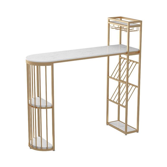 Modern Gold Iron Bar Dining Table Faux Marble Top Indoor Bistro Table with Wine Rack Clearhalo 'Bar Furniture' 'Bar Tables' 'bar_tables' 'furn' 'furn_bar_tables' 'Furniture' 'furniture_bar_tables' 'Kitchen & Dining Furniture' 1200x1200_be40f113-7c37-4033-a147-5e0016cd3f03