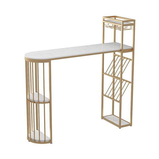 Modern Gold Iron Bar Dining Table Faux Marble Top Indoor Bistro Table with Wine Rack Clearhalo 'Bar Furniture' 'Bar Tables' 'bar_tables' 'furn' 'furn_bar_tables' 'Furniture' 'furniture_bar_tables' 'Kitchen & Dining Furniture' 1200x1200_be40f113-7c37-4033-a147-5e0016cd3f03