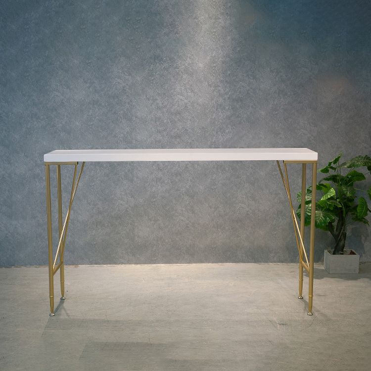Solid Wood Rectangle Bar Table Gold Legs and Metal Base Bar Table