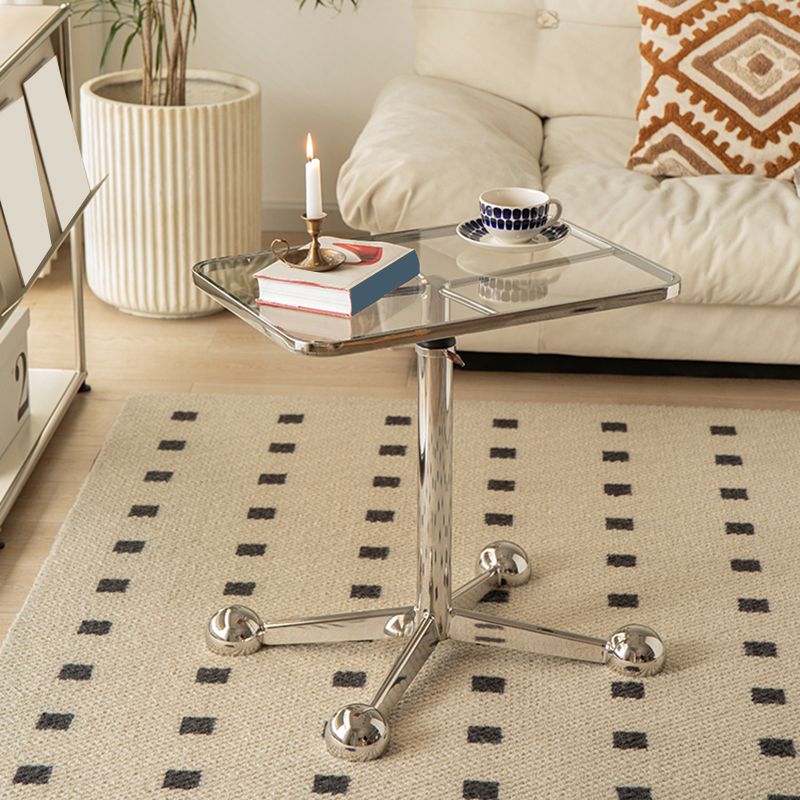 23.6" W Clear Glass End Table Pedestal Stainless Steel Side Table with Adjustable Height Clearhalo 'Coffee & Accent Tables' 'End & Side Tables' 'end_side_tables' 'furn' 'furn_end_side_tables' 'Furniture' 'Living Room Furniture' 1200x1200_be4a556c-c9a1-43bd-aa8d-d2e134eda805