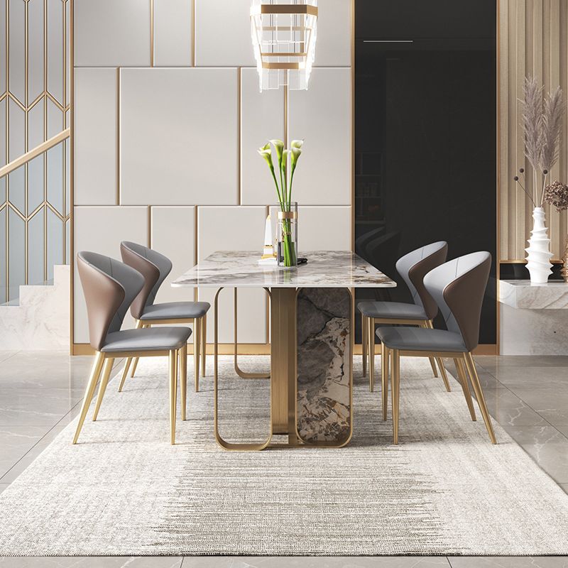 Luxuriöses rechteckiges Esszimmer-Set, 1/2/3/5/6/7/9-teilig, Esstisch-Set mit gesinterter Steinplatte