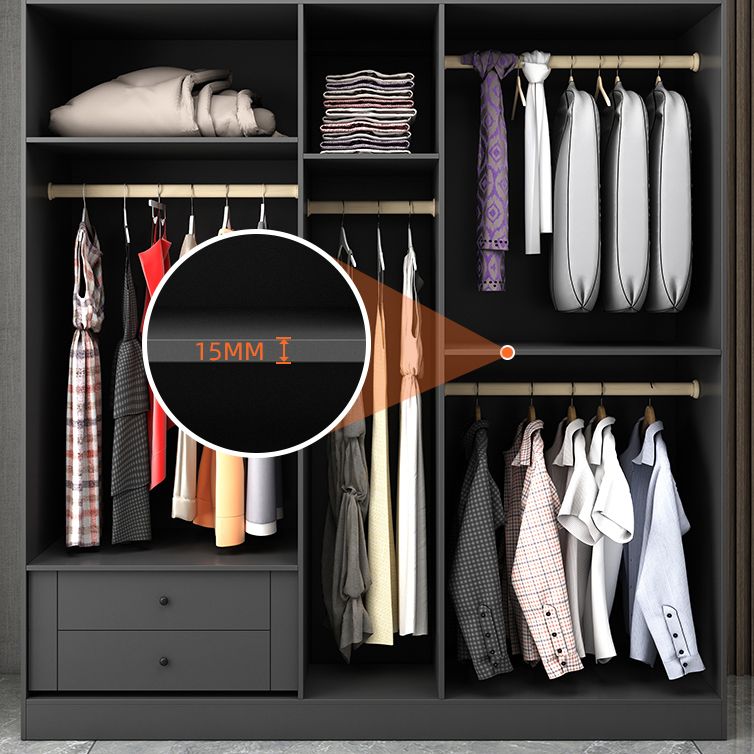 Black Storage Cabinet with Garment Rod Modern Manufactured Wood Cabinet for Bedroom