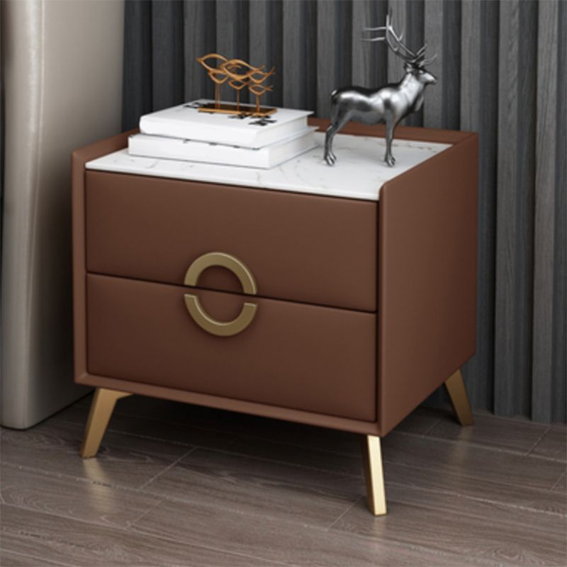 Classic Glam Accent Table Nightstand Stone Nightstand with 2 Drawers Clearhalo 'Bedroom Furniture' 'furn' 'furn_night_stand' 'Furniture' 'night_stand' 'Nightstands' 1200x1200_be4f7edd-dcdd-4e3f-84ca-ebcc6847b976