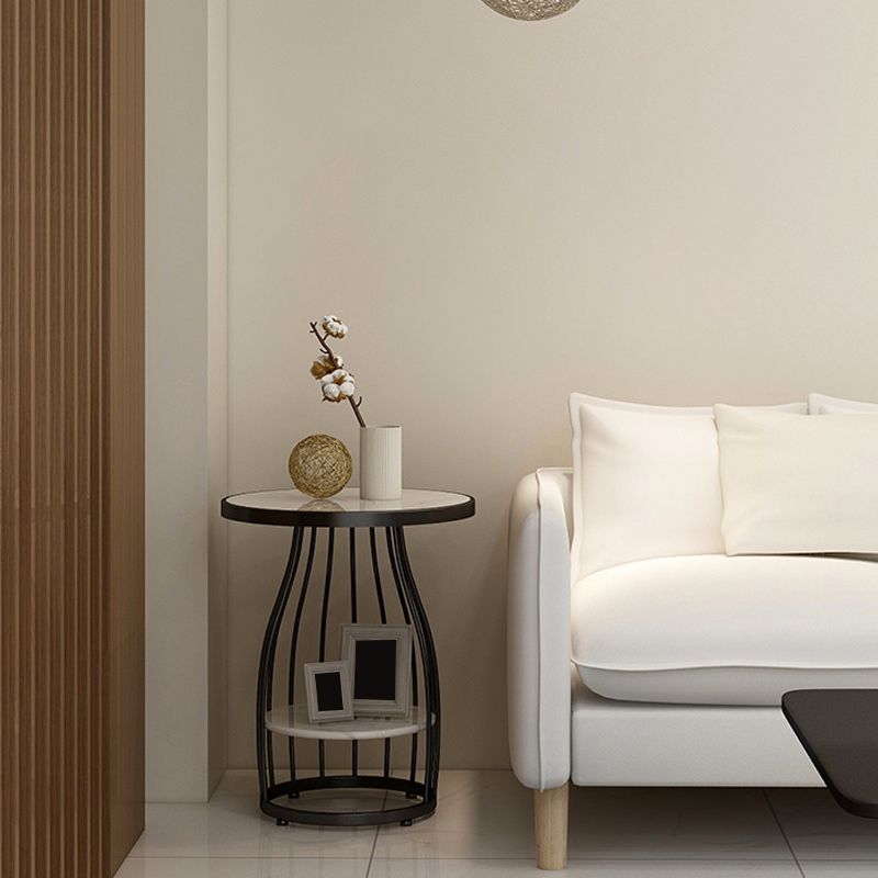 Glam Accent Side Table Living Room Double Tier Round with Storage Metal