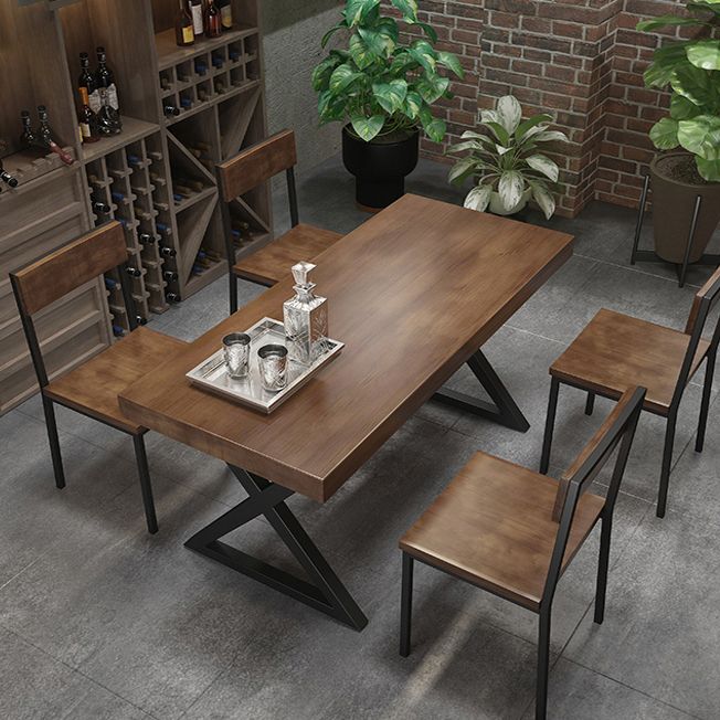 Industrial Solid Wood Dining Table Brown Rectangle Table with Sled Base for Dinning Room Clearhalo ' dining_table' 'Dining Tables & Seating' 'Dining Tables' 'furn' 'furn_dining_table' 'Furniture' 'furniture_dining_table' 'Kitchen & Dining Furniture' 'kitchen&dining_furn' 'kitchen' 'kitchen_dining_table' 1200x1200_be553048-b8e5-4430-80d3-5ef92b7bfc37