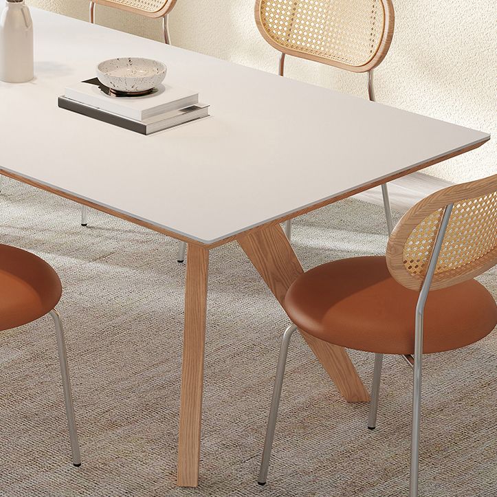 Modern Solid Wood Dining Table White Rectangular Top with Solid Wood Legs
