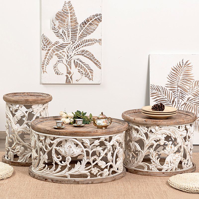 Black/wood/yellow Solid Wood Round Coffee Table with Frame Base Cocktail Table Clearhalo 'Coffee & Accent Tables' 'End & Side Tables' 'end_side_table' 'end_side_tables' 'furn' 'furn_end_side_tables' 'Furniture' 'furniture_end_side_table' 'Living Room Furniture' 1200x1200_be5e3d0b-d3ac-4850-bb36-c5d48d0a30d7