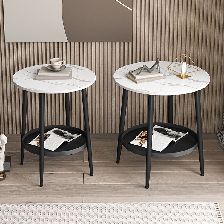 4 Legs Round Side Table Modern  Slate Sofa Corner Table with Storage