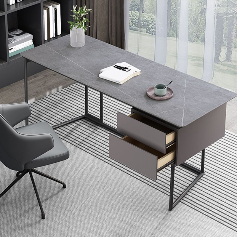 Modern Stone Top Office Desk Rectangle Task Desk with 2 Drawers for Home Clearhalo 'furn' 'furn_office_desk' 'Furniture' 'Office Desks' 'Office Furniture' 'office_desk' 1200x1200_be5fd56d-79f6-48e5-a3ce-75538ad07d7f