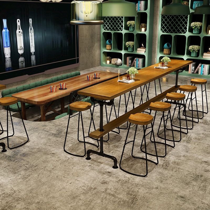 Brown Industrial Style Bar Table Solid Wood Casual Bar Table with Metal Base Clearhalo 'Bar Furniture' 'Bar Tables' 'bar_tables' 'furn' 'furn_bar_tables' 'Furniture' 'furniture_bar_tables' 'Kitchen & Dining Furniture' 1200x1200_be60466e-481a-40f6-80ac-95a1ebee0c46