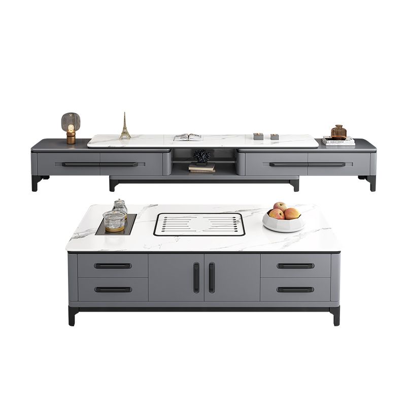 Eigentijdse cocktailtafel stenen rechthoek top 4 poten met 8 laden