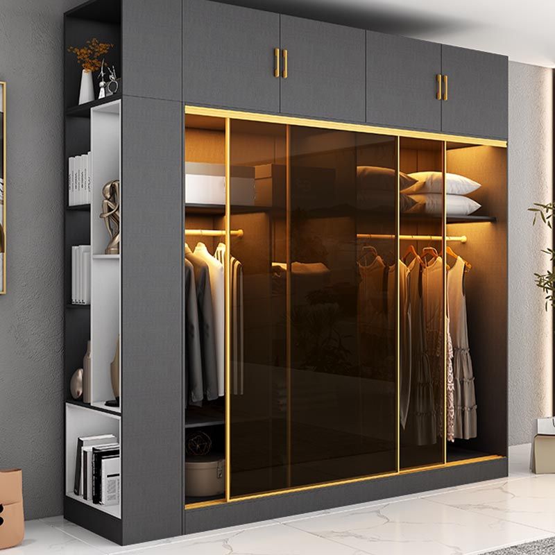 Contemporary Style 5 Tier Wardrobe Glass Cloth Rod Included Wardrobe Closet