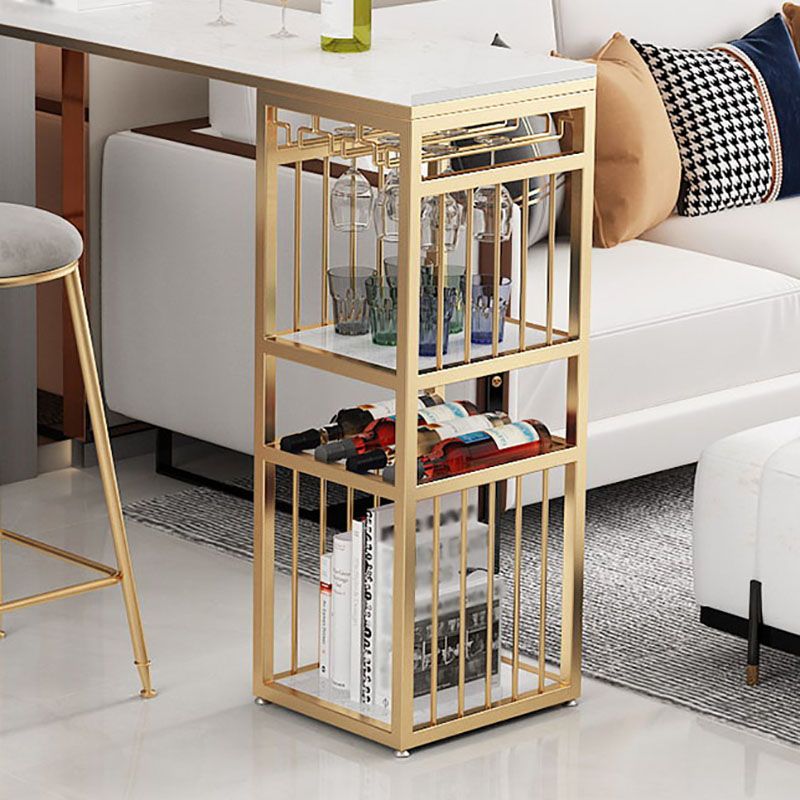 Glam Rectangle Faux Marble Bistro Table Gold Double Pedestal Bar Dining Table with 3-Shelf Clearhalo 'Bar Furniture' 'Bar Tables' 'bar_tables' 'furn' 'furn_bar_tables' 'Furniture' 'furniture_bar_tables' 'Kitchen & Dining Furniture' 'kitchen&dining_furn' 'kitchen' 1200x1200_be6343bf-303c-4585-8031-13b100fdb531