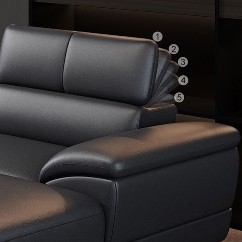 Genuine Leather Pillow Top Arm Sectional Sofa 27.55"High Cushion Back Sofa,Black Clearhalo 'furn' 'furn_sectionals' 'Furniture' 'Living Room Furniture' 'Sectionals' 1200x1200_be644c67-26f7-43b9-9a7a-69ded59a121b