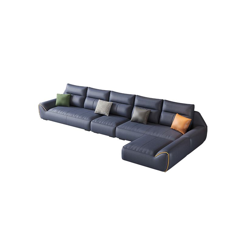 Cuscini rimovibili blu quadrati rimovibili divano e chaise in pelle finta contemporanea