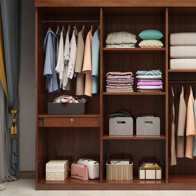Braune Walnuss -Massivholzgarderobe Traditioneller freistehender Kleiderschrank Armoire