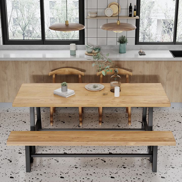 Industrial Solid Wood Rectangle Dining Khaki Standard Dining Table with Trestle Base Clearhalo ' dining_table' 'Dining Tables & Seating' 'Dining Tables' 'furn' 'furn_dining_table' 'Furniture' 'furniture_dining_table' 'Kitchen & Dining Furniture' 'kitchen&dining_furn' 'kitchen' 'kitchen_dining_table' 1200x1200_be6a21dd-b71f-45c1-a421-def93e50c56b