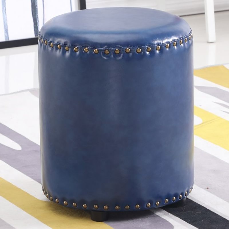 Round Contemporary Pouf Pure Color Nailhead Trim PU Leather Pouf Ottoman Clearhalo 'furn' 'furn_ottomans_poufs' 'Furniture' 'Living Room Furniture' 'Ottomans & Poufs' 'ottomans_poufs' 1200x1200_be6b8ff0-f27c-425a-96b2-5c69ba86fa6f