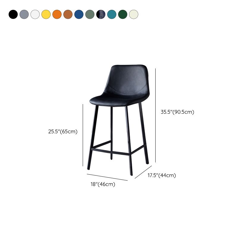 Contemporary Faux Leather Counter Stool Bucket Low Back Stool with Metal Legs