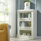Urban Oak Wood Standard Bookcase White Vertical Bookshelf with Glass Doors