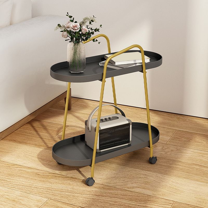 Oval 2-Tier End Table with Casters Mid-Century Modern Metal Side Table Clearhalo 'Coffee & Accent Tables' 'End & Side Tables' 'end_side_tables' 'furn' 'furn_end_side_tables' 'Furniture' 'Living Room Furniture' 1200x1200_be71bf5d-ea31-4522-bf4e-eedab891b67f