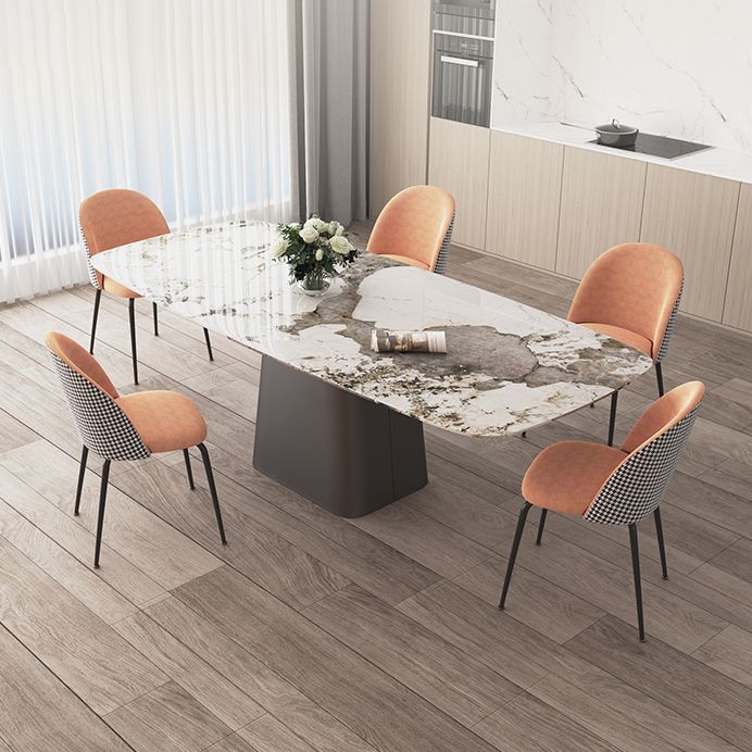 Modern Sintered Stone Table Set of 5/7 with Rectangle Table Dining Set with Orange PU Leather Chairs Clearhalo 'Dining Room Sets' 'Dining Tables & Seating' 'dining_room_set' 'furn' 'furn_dining_room_set' 'Furniture' 'furniture_dining_room_set' 'Kitchen & Dining Furniture' 'kitchen&dining_furn' 'kitchen' 1200x1200_be724ab1-3b5d-4008-94cb-96795c6611e8
