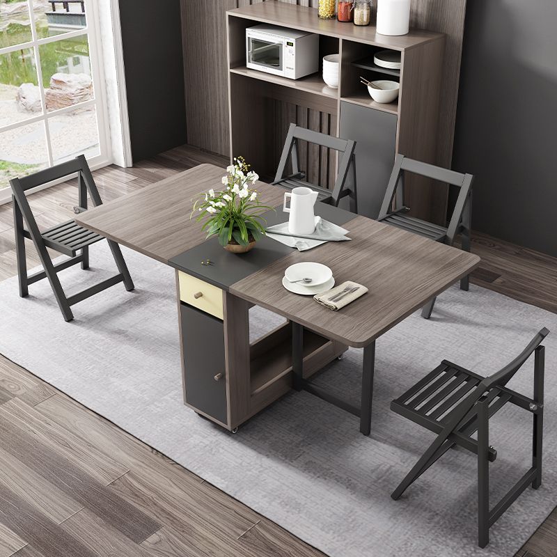 Foldable Woode Table in Grey Medieval Modern Rectangle Table with Storage Trestle Base Clearhalo ' dining_table' 'Dining Tables & Seating' 'Dining Tables' 'furn' 'furn_dining_table' 'Furniture' 'furniture_dining_table' 'Kitchen & Dining Furniture' 'kitchen&dining_furn' 'kitchen' 'kitchen_dining_table' 1200x1200_be747d1a-1737-47a3-92ad-94016c466f59