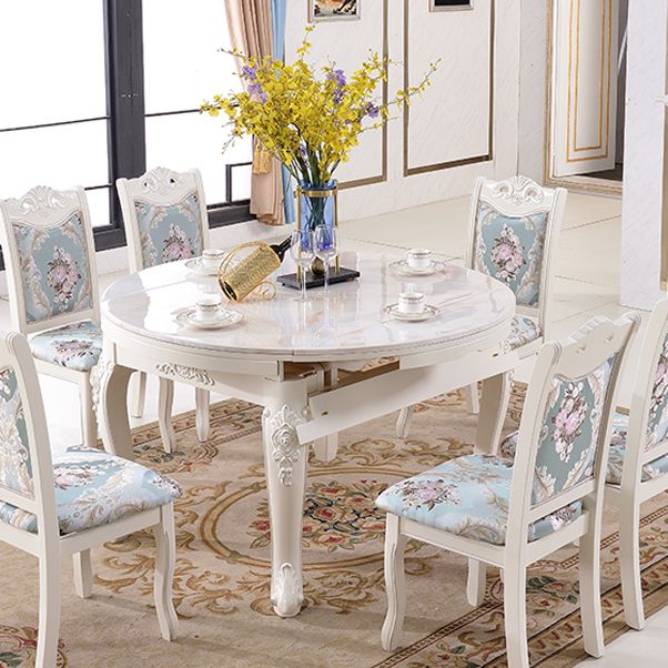 53.15''L Round 4 Legs Table Victorian White Extendable Table with Marble Clearhalo ' dining_table' 'Dining Tables & Seating' 'Dining Tables' 'furn' 'furn_dining_table' 'Furniture' 'furniture_dining_table' 'Kitchen & Dining Furniture' 'kitchen&dining_furn' 'kitchen' 'kitchen_dining_table' 1200x1200_be793abe-d394-4c4a-9397-c60b42a0a576