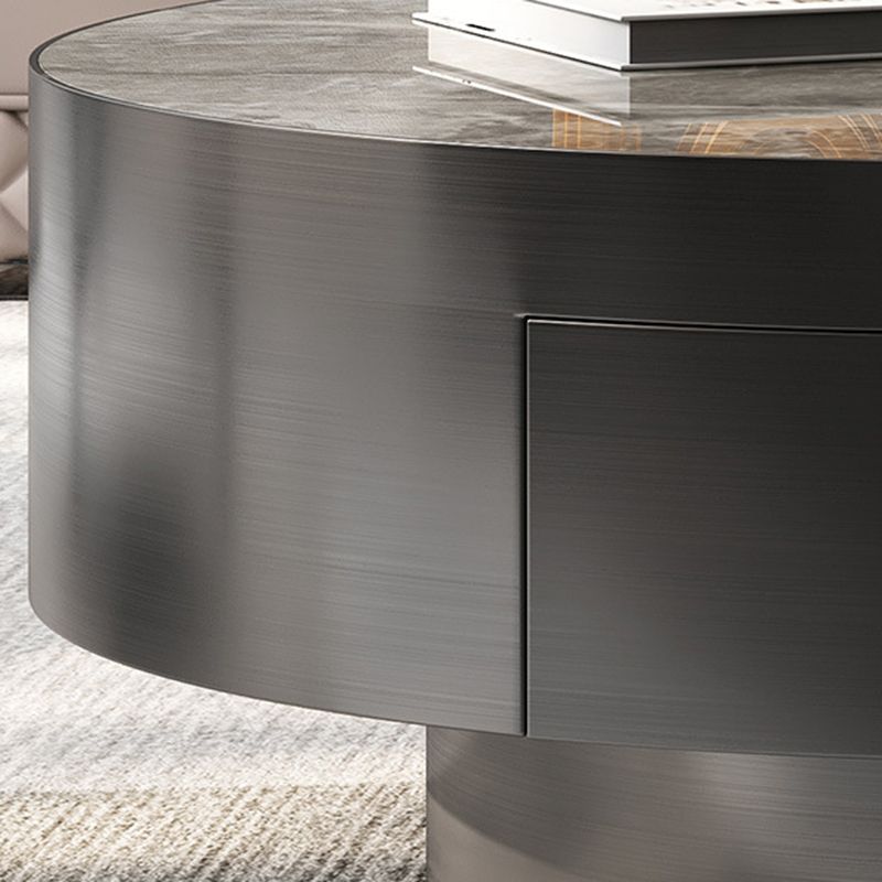 Tavolino da cocktail Glam Drum Slate con tavolino rotondo singolo con cassetto