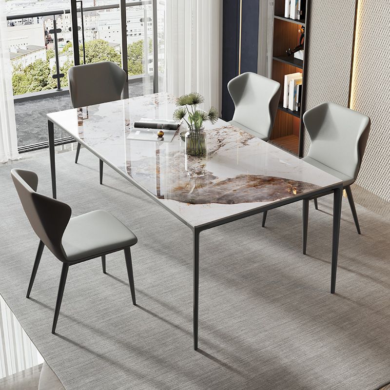 Industrial Style Rectangle Dining Table Stone Furniture with Metal 4 Legs